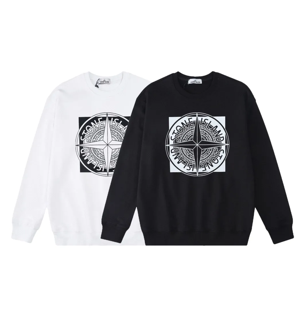 W805#P160💰 Stone Island Stone Island overlapping large compass logo printed round neck long-sleeved sweatshirt! Versatile base round neck sweatshirt for couples! Simple armband design, customized 1*1 thread (fine texture), 380g double-strand large terry fabric, very good quality, foreign trade craftsmanship, respect the original version! The threads at the cuffs and hem are all original bartacks! The time-consuming and material consumption distinguishes the ordinary version on the market! Tops worn by celebrities from all walks of life on INS, can be matched with couple styles!  Color: Black White Size: M-XXL